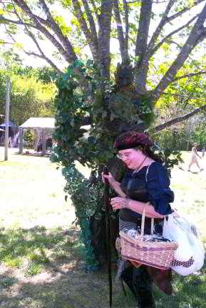 Ida in front of the Greenman - in her new tights